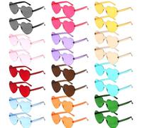 GOMETY Lot de 24 paires de lunettes de soleil en forme de cœur sans bordures, transparentes, en forme de cœur, pour carnaval, fête sur la plage, Noël 12 couleurs