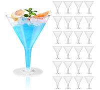 GOMETY Lot de 25 verres à martini en plastique - Verres à champagne transparents réutilisables de 200 ml avec pied - Verres à dessert pour anniversaire, fête,
