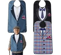 GOMETY Lot de 3 bavoirs pour adultes, bavoirs pour personnes âgées, lavables, avec bac de récupération, protection des vêtements pour hommes, bavoirs pour adultes, gris, taille unique