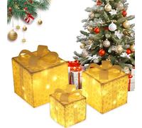 GOMETY Lot de 3 Boîtes Cadeaux LED, Boîtes Cadeaux Lumineuse de Noël, Décoration Noël Lumineux, Fonction Minuterie-Boîte Cadeaux pour Décoration Arbres Fêtes Mariages