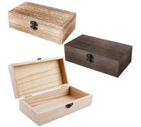 GOMETY Lot de 3 boîtes en bois naturel avec couvercle, charnières et fermeture, pour la maison, le bureau, les cadeaux, la décoration de la maison (20 x 10 x 6 cm)
