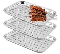 GOMETY Lot de 3 bols de barbecue, en acier inoxydable, 34,5 x 24,2 x 2,7 cm, réutilisables, panier à légumes, panier à légumes, poisson ou viande, pour barbecue à gaz, électrique et au charbon de