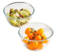 GOMETY Lot de 3 bols en verre 500 ml + 800 ml + 1100 ml - Grand saladier rond en verre pour la cuisine, salade, fruits, céréales, pudding, lave-vaisselle