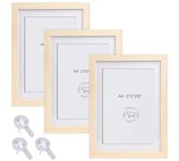 GOMETY Lot de 3 cadres photo A4 en bois MDF - 21 x 30 cm - Format A4 - À suspendre - En plexiglas incassable - Idéal pour les portraits de collage et certificats