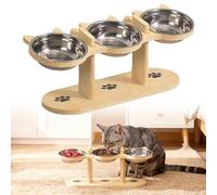 GOMETY Lot de 3 gamelles surélevées 3 en 1 pour chat avec 3 gamelles en acier inoxydable - Hauteur réglable - Avec support en bois - Gamelle ergonomique pour petits chiens