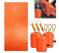 GOMETY Lot de 3 gigoteuses d'urgence, orange, ultra légères avec sac de rangement, mousqueton et sifflet en métal, couverture de survie imperméable, résistante à la chaleur, protection contre le froid