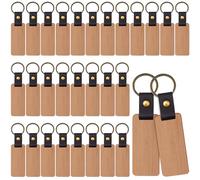 GOMETY Lot de 30 Porte-clés en Bois Rectangulaires - Bois Brut - Pour Gravure DIY - Marron