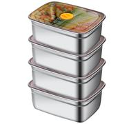 GOMETY Lot de 4 boîtes de conservation en acier inoxydable de 1200 ml, avec couvercle, anti-fuite, avec compartiments, empilables, en acier inoxydable, pour réfrigérateur, congélateur, en déplacement