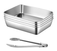 GOMETY Lot de 4 bols à paner en acier inoxydable - 25,5 x 20 x 5,5 cm - Avec pince à paner - En acier inoxydable - Pour viande et poisson