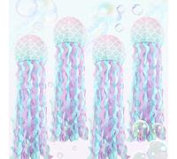 GOMETY Lot de 4 lanternes en papier sirène, décoration de fête, méduse, décoration d'anniversaire pour filles, océan, décoration d'anniversaire sous la mer, kit de décoration