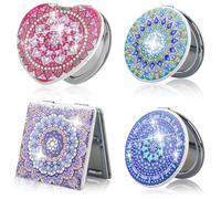 GOMETY Lot de 4 miroirs compacts à peinture diamant à faire soi-même, miroir de maquillage, peinture diamant, miroir compact, miroir de voyage personnalisé pour filles et femmes, cadeaux de Noël