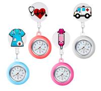 GOMETY Lot de 4 montres d'infirmière avec clip - Montre d'infirmière rétractable - Montre de poche pour infirmières et médecins, rouge