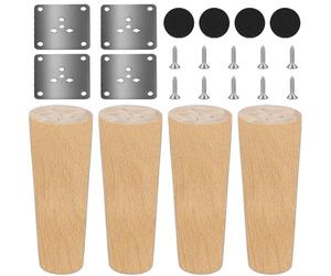 GOMETY Lot de 4 pieds de meubles en bois massif - Coniques en chêne et ronds en bois