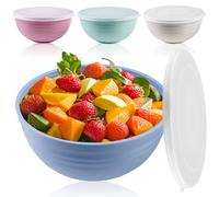 GOMETY Lot de 4 saladiers avec couvercle, en plastique incassable, bols mélangeurs en plastique alimentaire, bols à céréales, bols à fruits, bols à soupe, bols avec couvercle, légers et incassables