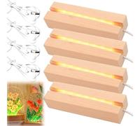 GOMETY Lot De 4 Socle Lumineux Led Bois, Bases d’Affichage LED Rectangulaires en Bois, Socle Lumineux de Bureau avec Interrupteur USB