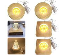 GOMETY Lot de 4 socles lumineux LED en bois - USB - Pour verre acrylique - Couleur chaude - Base en bois carrée / ronde - Base d'affichage pour cristal - Verre acrylique (couleur chaude, 4)