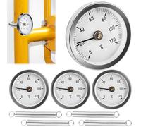 GOMETY Lot de 4 thermomètres de pose pour tuyau de chauffage - Bimétal - Thermomètre industriel - 0-120 °C - 63 mm - Pour installations de chauffage et chaudières - Affichage de la température