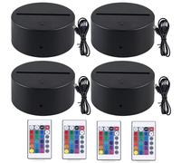 GOMETY Lot de 4 veilleuses LED 3D - Socle LED avec télécommande et câble USB - Lampe illusion 3D - 7 couleurs - Intensité variable - Lampe de décoration pour acrylique et plexiglas - Lumières