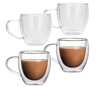 GOMETY Lot de 4 verres à café latte macchiato avec anse - 250 ml - Double paroi - Résistants au froid et à la chaleur - Pour cappuccino, latte, thé, café, lait, jus, bière