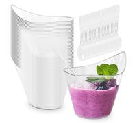 GOMETY Lot de 50 gobelets à dessert en plastique - 210 ml - Ronds incurvés - Mini bols à dessert transparents - Réutilisables - Pour pudding, mousse, dessert (11,2 x 6,3 cm)