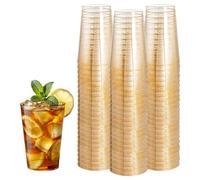 GOMETY Lot de 50 gobelets en plastique de qualité supérieure - Réutilisables - 300 ml - En plastique rigide - Avec paillettes dorées - Pour fête, mariage, anniversaire