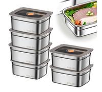 GOMETY Lot de 6 boîtes à charcuterie Fresh 1200 ml - En acier inoxydable - Avec couvercle - Passent au lave-vaisselle et empilables - Pour fruits, viande, fromage