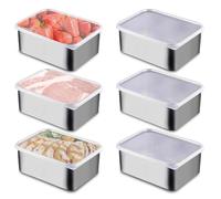 GOMETY Lot de 6 boîtes de conservation en acier inoxydable avec couvercle - Dimensions parfaites : 13,5 x 10,5 x 5,5 cm - Pour les aliments - Empilables - Pour four et congélateur