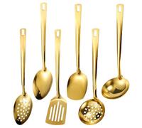 GOMETY Lot de 6 ustensiles de cuisine dorés avec revêtement en titane - Ustensiles de cuisine en acier inoxydable - Couverts dorés - Ustensiles de cuisine dorés - Spatules - Accessoires de cuisine