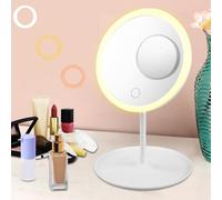 GOMETY Miroir de maquillage avec éclairage, lumière LED, miroir grossissant 10x, 3 modes de couleur, luminosité réglable, ventouse rotative à 90°