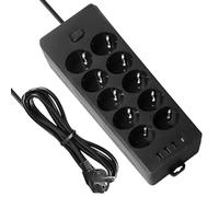 GOMETY Multiprise plate 10 prises, multiprise USB avec parasurtenseur avec 10 fiches plates AC, 3 chargeurs USB et 1 prise de type C, multiprise avec câble de 2 m (CE-4)