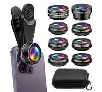 GOMETY Objectif 10 en 1 pour téléphone portable - Objectif fisheye 198° - Grand angle 0,63 x - Objectif macro 15x - Kaléidoscope CPL/Star - Objectif téléphoto universel pour la plupart des smartphones