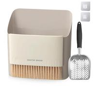 GOMETY Pelle à Litière pour Chat en Métal avec Support et Balai, Ensemble 3 en 1 pour Nettoyage Rapide, Pelle à Grille pour Petits et Gros Amas, Accessoire pour Bac à Litière Chats