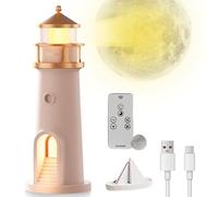 GOMETY Phare décoratif avec lumière, lampe phare lune, phare LED, projecteur de lune avec télécommande, lampe LED pour Noël, cadeau d'anniversaire
