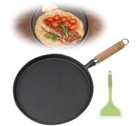 GOMETY Poêle à griller en fonte à induction 20 cm - Poêle ronde en fonte avec manche en bois - Petite poêle à frire en fonte - 20 cm - Pour cuisinière, barbecue, gaz, camping extérieur