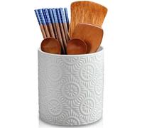 GOMETY Porte-ustensiles de cuisine, porte-ustensiles pour la cuisine, porte-ustensiles pour plan de travail de cuisine, porte-couverts en relief, organisateur d'ustensiles blanc, récipient en