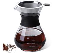 GOMETY Pour Over Cafetière à piston en verre borosilicate de 600 ml avec filtre en acier inoxydable double couche, filtre permanent, cafetière à piston