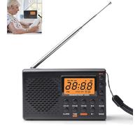 GOMETY Radio portable AM/FM/SW pour valise, alimentée par secteur et piles, affichage LED avec meilleure réception, haut-parleur intégré, prise casque, réveil, fonction minuterie pour la maison