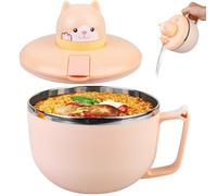 GOMETY Ramen Bol à pâtes instantanées avec couvercle, 1200 ml, avec minuteur, en acier inoxydable 304, pour pâtes, soupe, bento, déjeuner (chat)