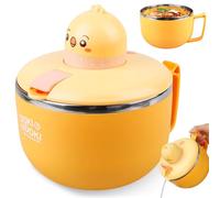 GOMETY Ramen Bol à pâtes instantanées avec couvercle, 1200 ml, grande capacité, avec minuteur, en acier inoxydable 304, pour pâtes, bento, soupe, déjeuner (poussin)