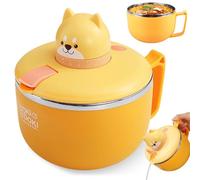 GOMETY Ramen Bol à pâtes instantanées avec couvercle, 1200 ml, grande capacité, avec minuteur, en acier inoxydable 304, pour pâtes, bento, soupe, déjeuner (chiot)