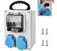 GOMETY Répartiteur d'alimentation avec interrupteur FI, 16 A 230 V - Répartiteur mural - 2 x 16 A, 250 V 2P AC - Fiche Schuko - Boîtier IP67 / prise IP44 - Étanche - Montage en saillie - Pour