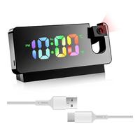 GOMETY Réveil projecteur, miroir avec affichage température, écran LED rotatif 180°, USB, projection plafond, chambre