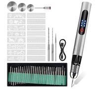 GOMETY Set De Gravure Électrique: 52-En-1, Rechargeable USB, Mini Outil de Gravure Avec 3 Vitesses (5000-18000 Tr/Min), Outil Multifonction Pour Bijoux, Verre, Bois, Métal, Pierre, Plastique (Argent)