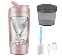 GOMETY Shaker électrique - 650 ml - Mélangeur automatique de protéines - Avec compartiment à poudre - Sans BPA - Rechargeable par USB - Pour shakes crémeux aux protéines - Rose