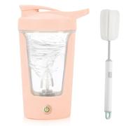 GOMETY Shaker électrique sans BPA - 450 ml - Rose - En acier inoxydable - Flip Top - Large bouche - Réutilisable - Idéal pour les boissons protéinées, les déplacements, le bureau, la salle de sport