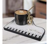 GOMETY Tasse à expresso créative en céramique avec soucoupe et cuillère, notes de musique, tasse à cappuccino, tasse à cappuccino, tasse en porcelaine, cadeau pour anniversaire, Saint-Valentin (noir)