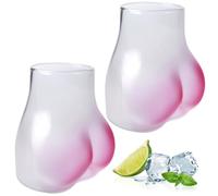 GOMETY Tasse En Forme De Fesses Drôle: Ensemble De 2, Verre Borosilicate Transparent, Résistant Aux Rayures Et Adapté Aux Diverses Boissons, Idéal Pour Les Fêtes Et La Photographie (450 Ml, Rose)