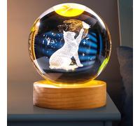 GOMETY Veilleuse Boule de Cristal 3D Chat, Lampe de Nuit Boule de Verre Gravée Chat Mignon avec Base en Bois LED, Cadeau Original pour Amoureux des Chats, Décoration de Chambre, Cadeau d’Anniversaire