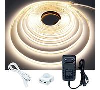 GOMING 12V Détecteur de Mouvement COB Ruban à LED 5M Blanc Naturel 4000K CRI 93+ IP20 Non étanche Bande Lumineuse LED avec Adaptateur Secteur pour Armoires de Cuisine Escalier Vitrine Chambre Lit