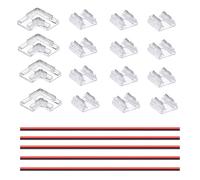 GOMING Kit Connecteur de Ruban LED 2 Pin 10mm Largeur Carte 12 Connecteurs Transparents Sans Espacement 4 Connecteurs Forme L/Coin Sans Espacement 5 Fils D'extension 15cm pour Bande Lumineuses LED